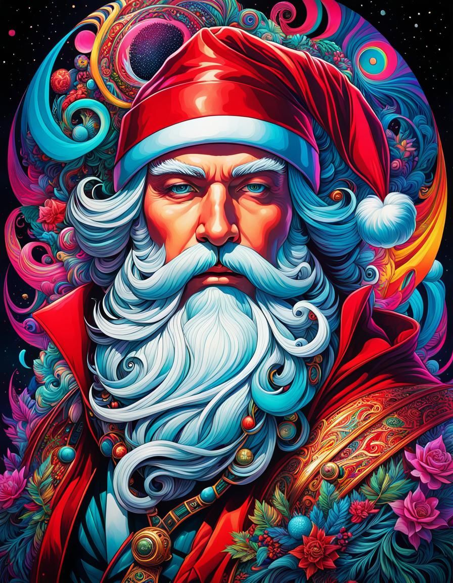 Psychedelic Santa Claus Masterpiece in Vibrant Ink Flow