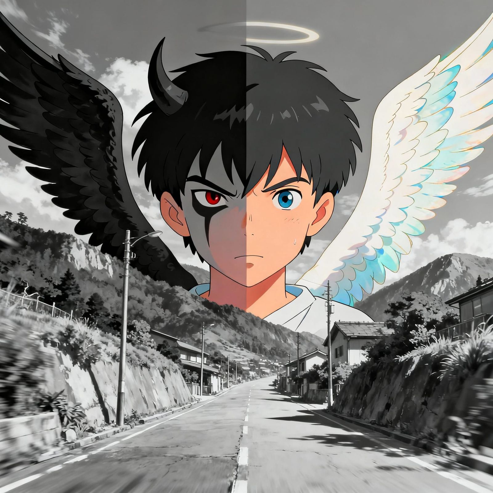 Anime Street Scene: Angel & Demon Duality
