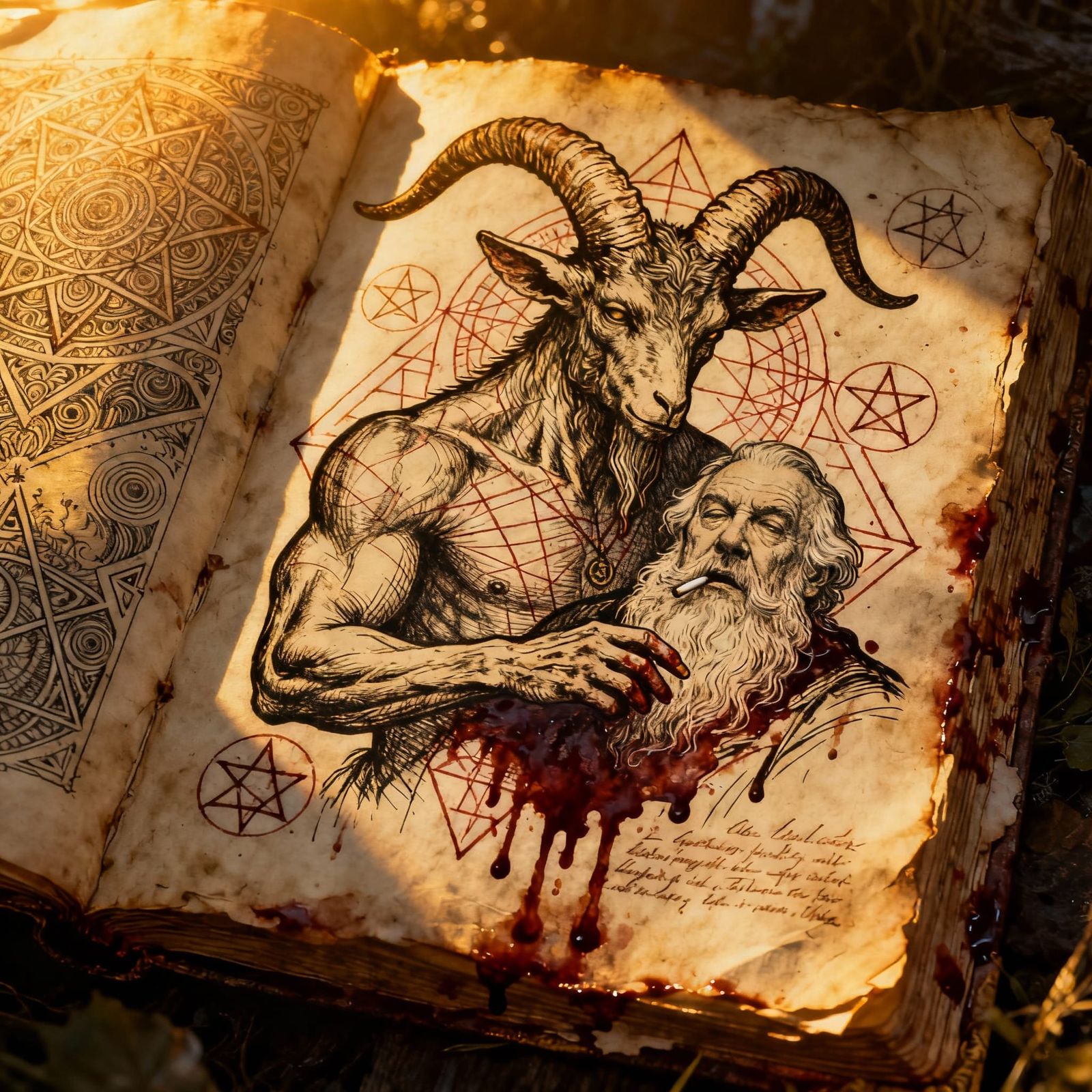 Occult Baphomet Line Art in Blood: Orson Welles Bear