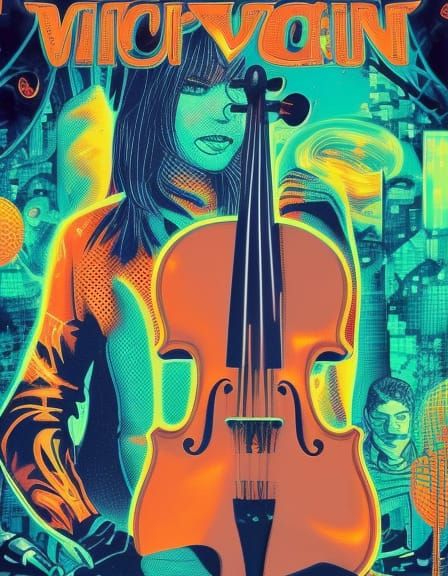 Cyberpunk Violin Poster with Volumetric Lighting