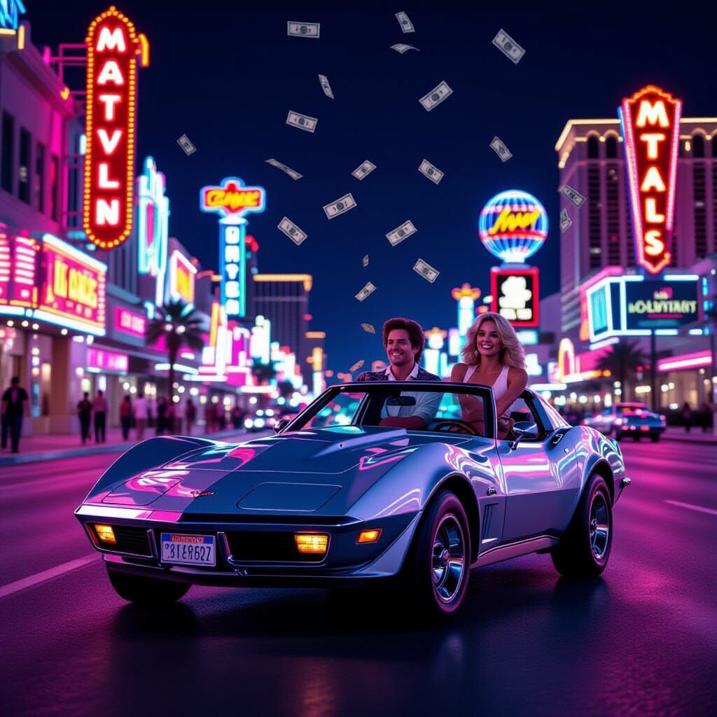 1977 Corvette Cruise Through Neon Las Vegas Night