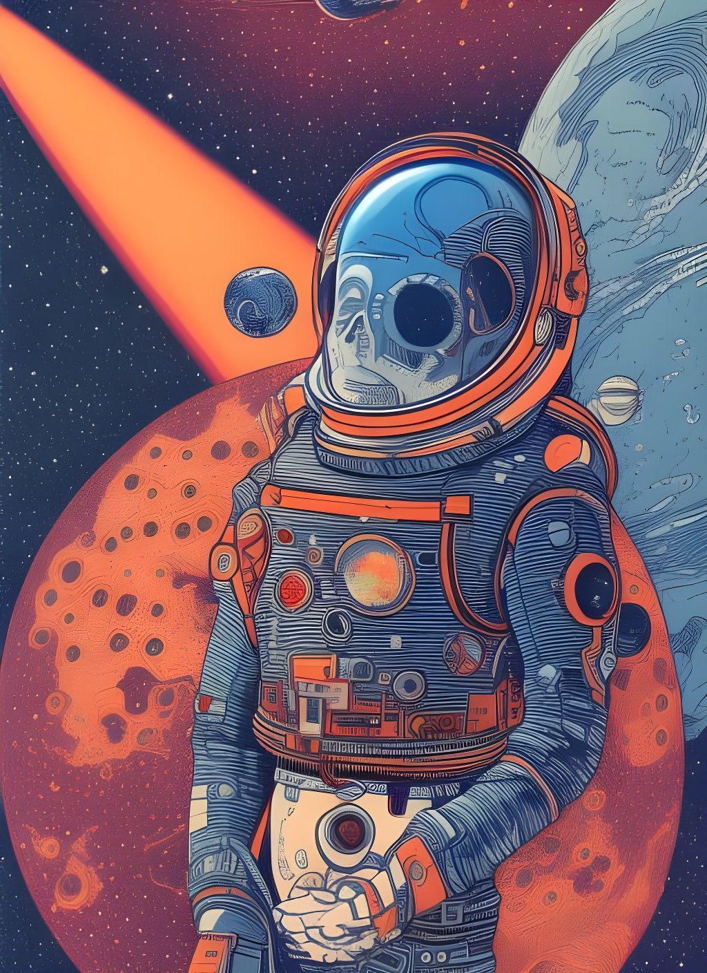 Dead Astronaut Drifting in Space, Copper Engraving