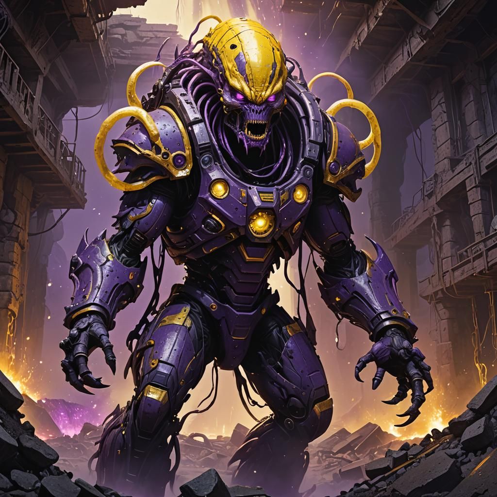 Alien Invader in Abandoned Gold Mine: Dark Fantasy Art