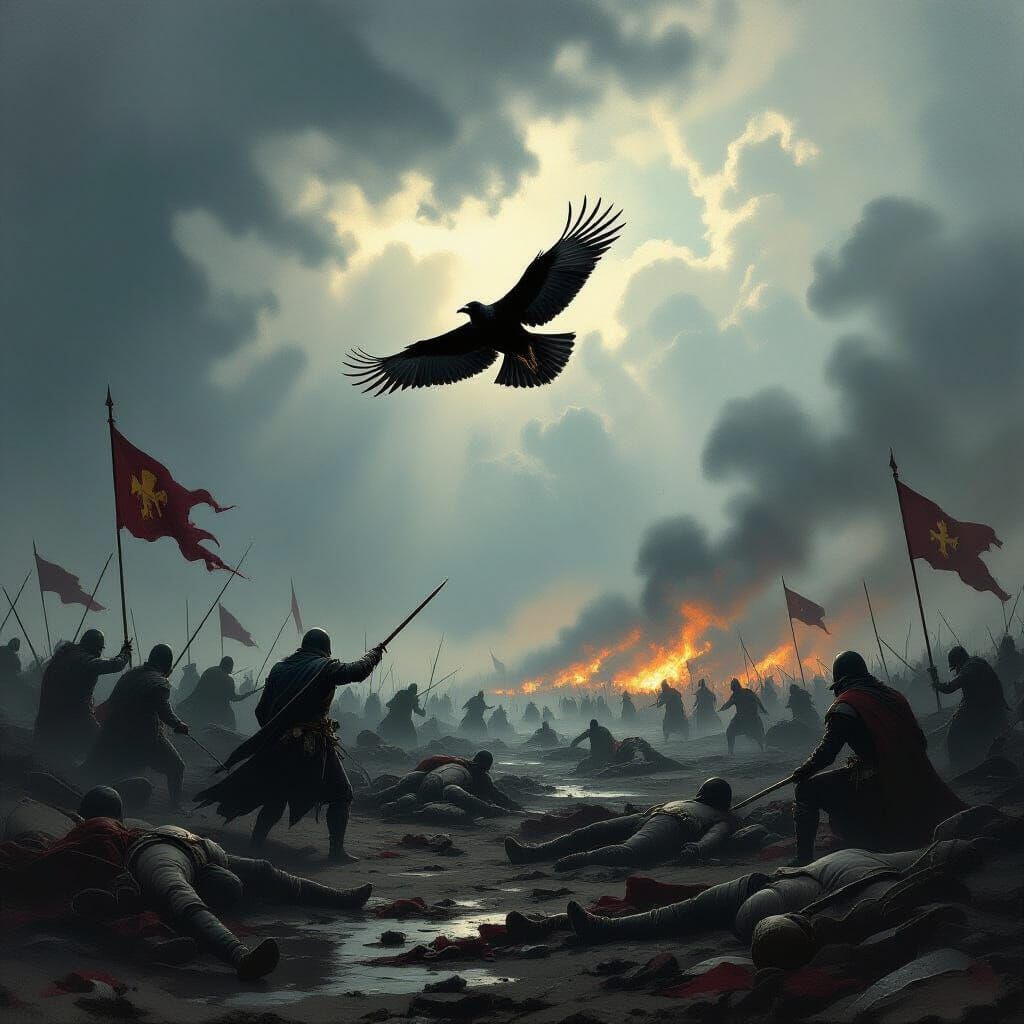 Raven Over 1635 Battlefield in Dark Realism Style