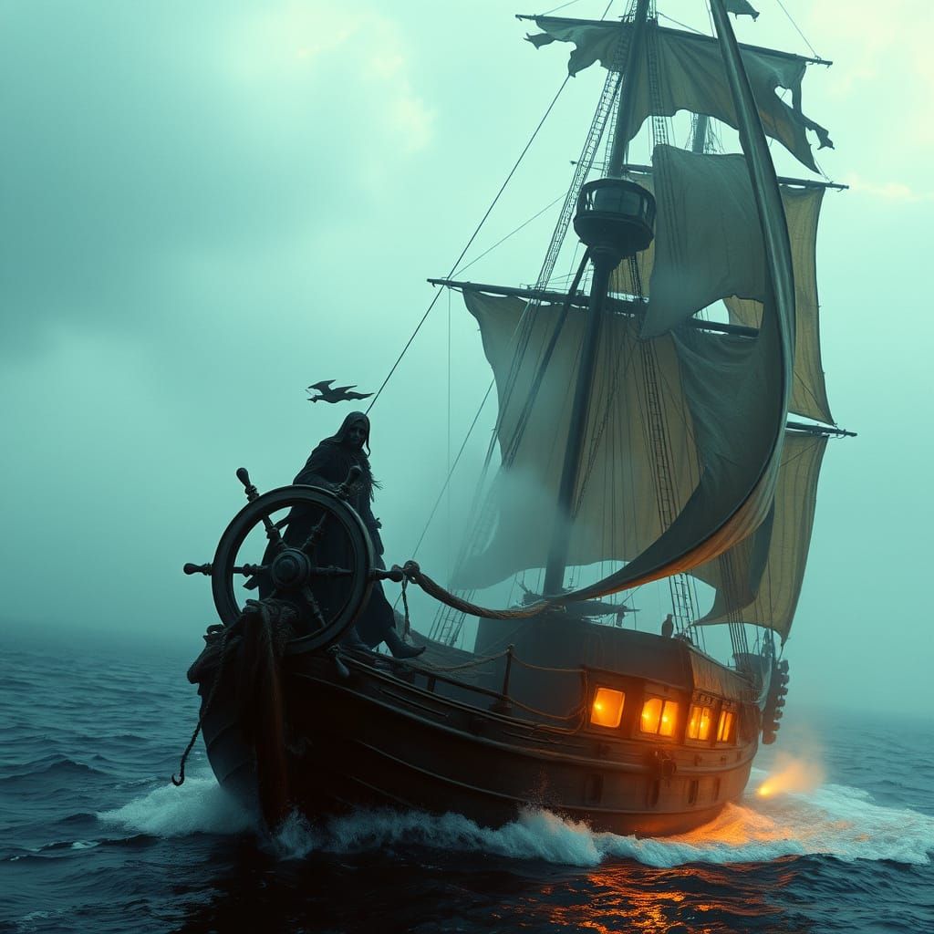 Ethereal Pirate Spirit on a Haunted Ghost Ship