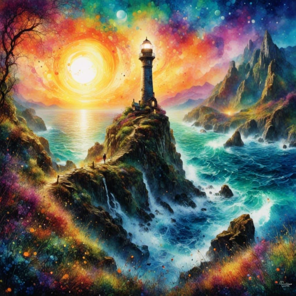 Lighthouse on Rocky Cape with Rising Sun