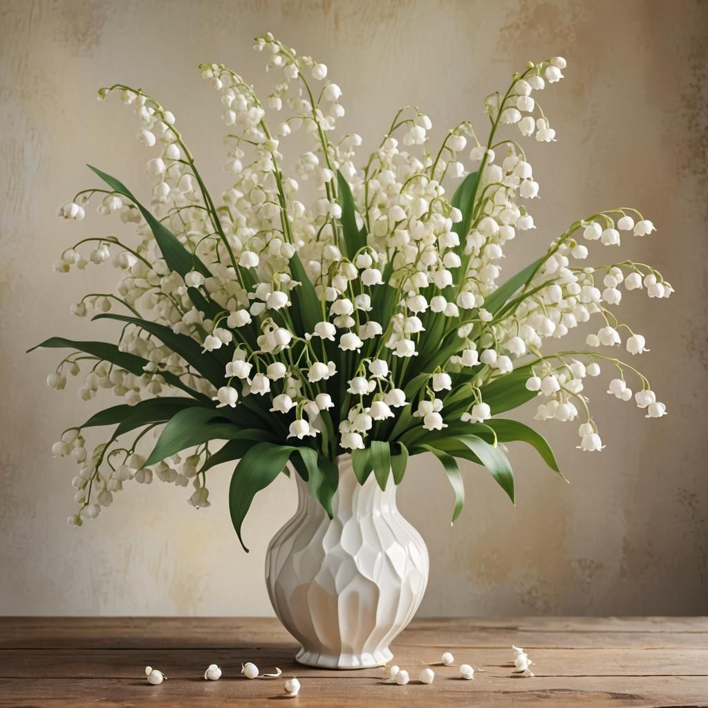 Delicate Lily of the Valley Bouquet in Low-Poly Style