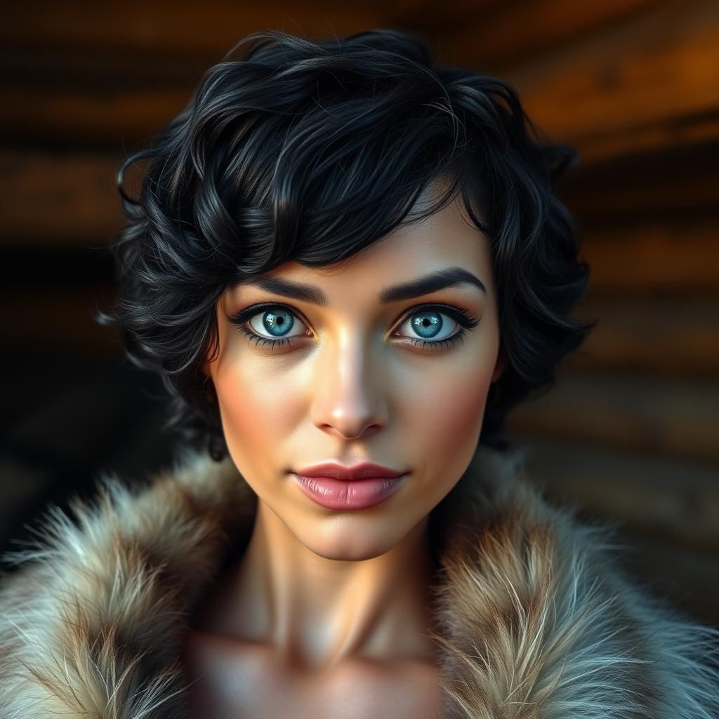 Dancer with Blue Eyes in Log Cabin