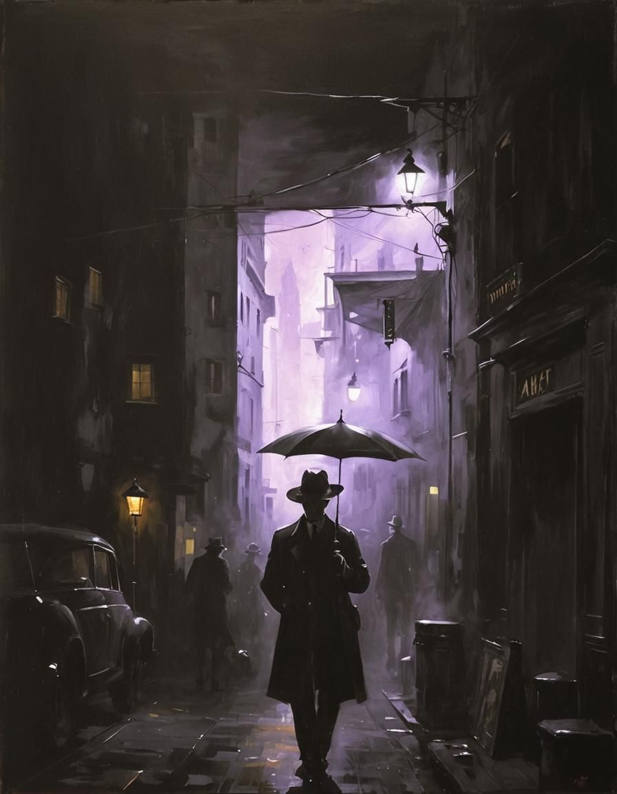 Noir Night Painting of Secrets and Danger