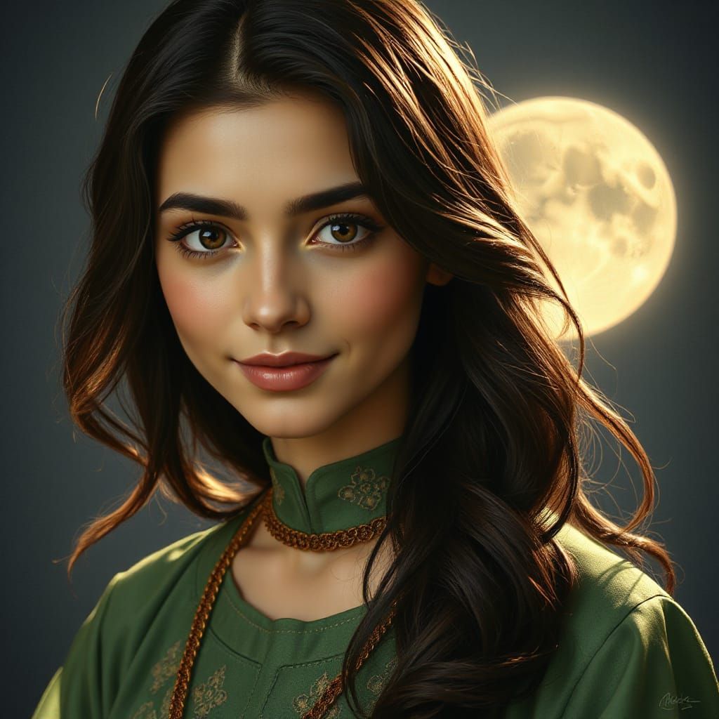 Sasanian Princess Portrait in Art Nouveau Style