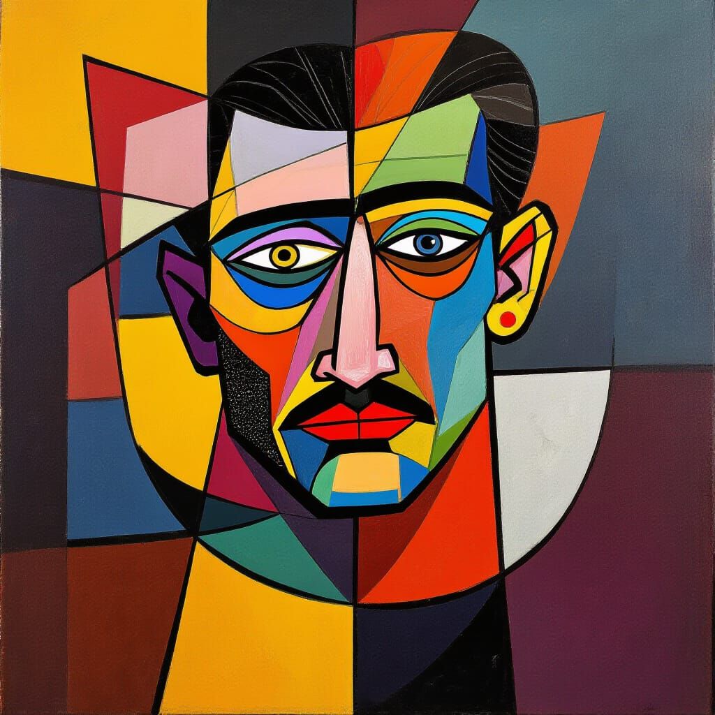 Abstract Geometric Cubism with Bold Colors