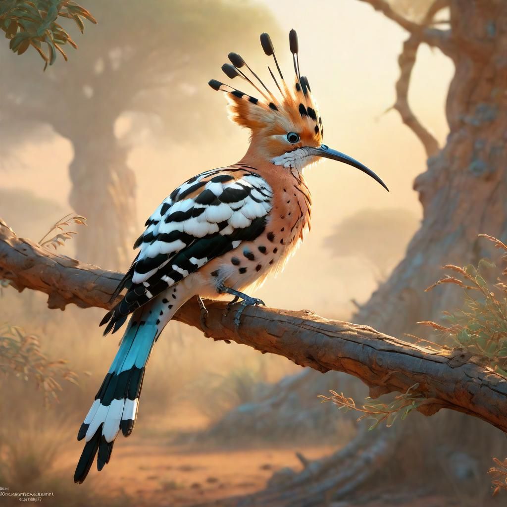 Hoopoe Portrait in African Savanna, Fantasy Style