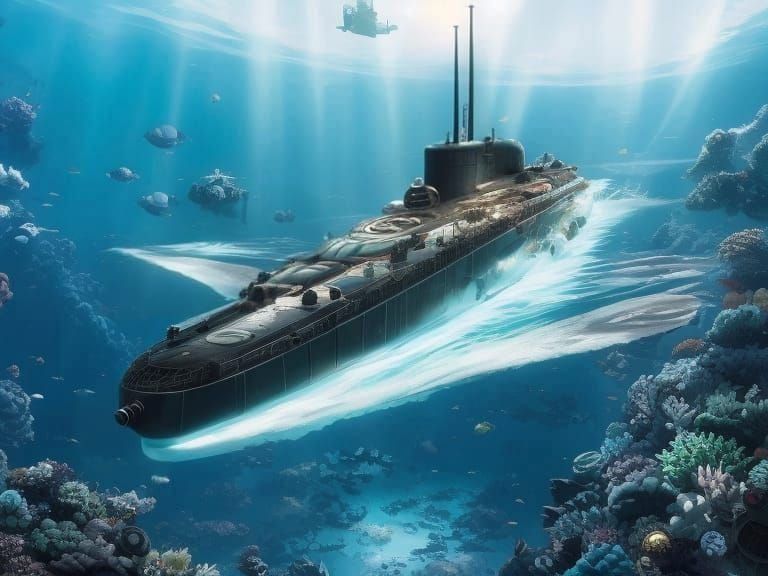 Cyberpunk Submarine in Anime Style Ocean