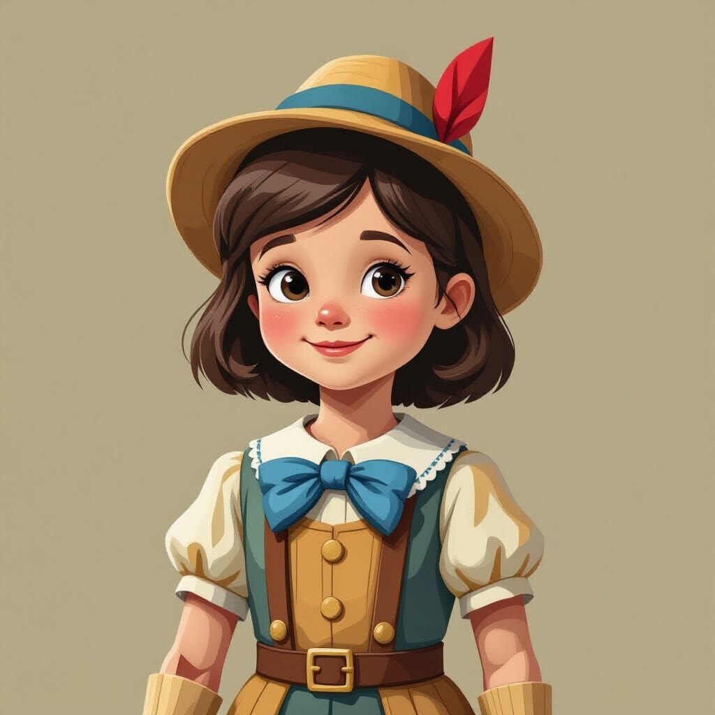 Girl Pinocchio Sculpture Made of Wood