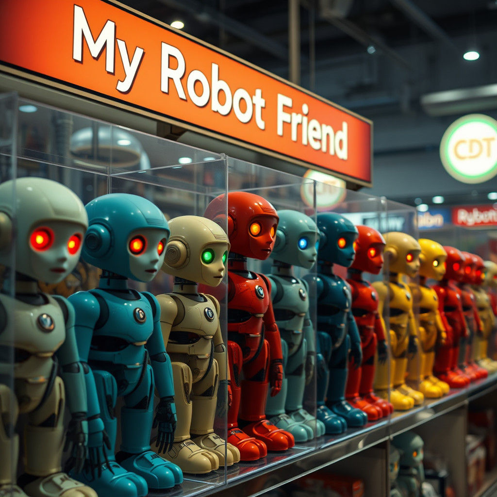 Futuristic Toy Store with Human-Like Robots