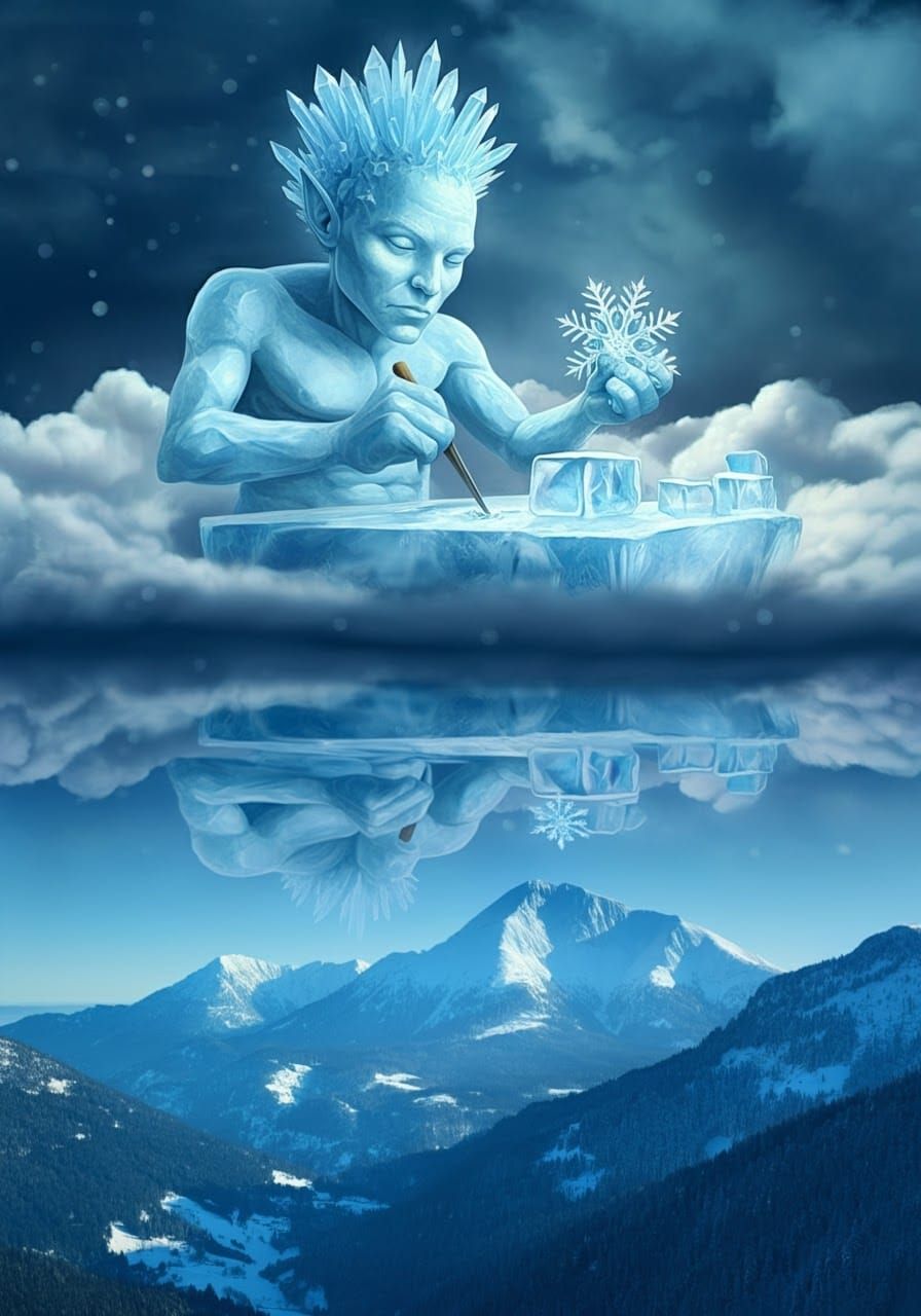 Ice Crystal Figures Crafting Snowflakes: Whimsical Illustrat...