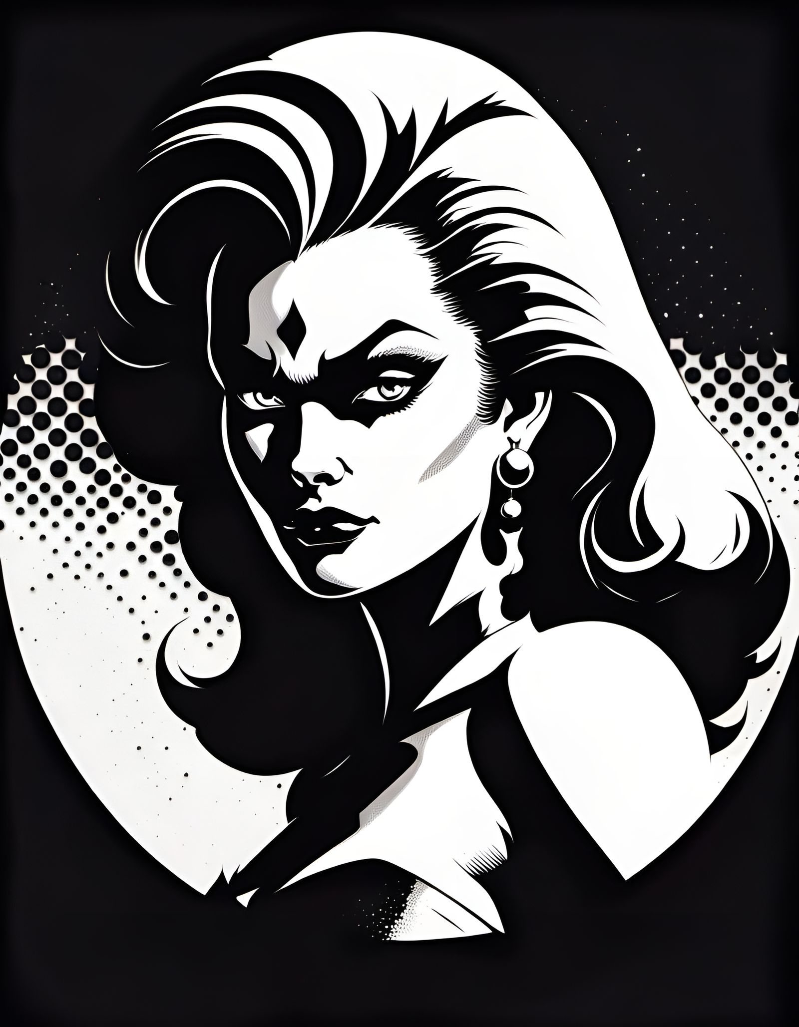 Minimalist Halftone Logo of a Villain Woman