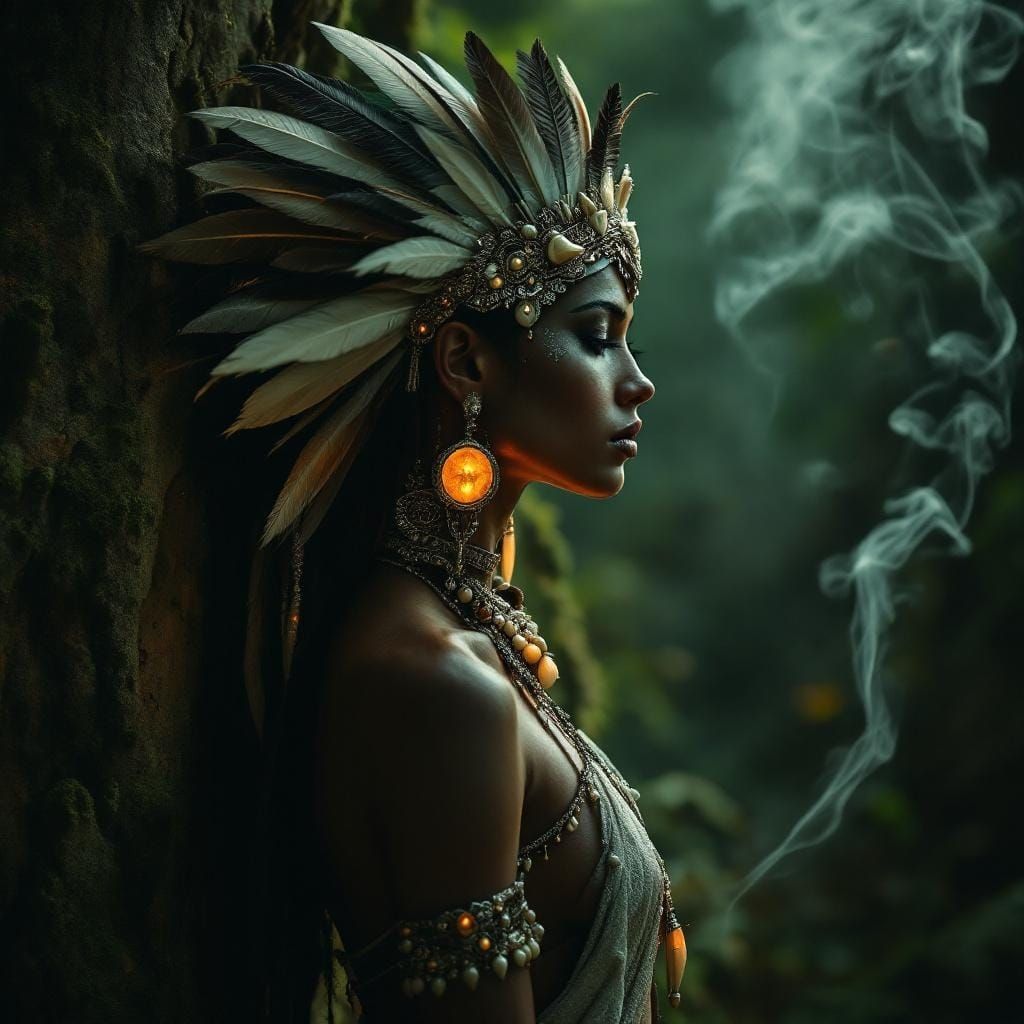 Mystical Medicine Woman Silhouette in Earth Tones