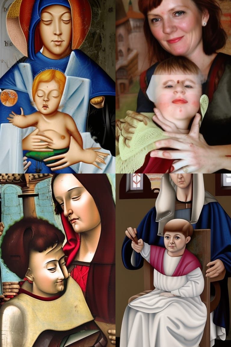 Mother and Son in Medieval Art Style