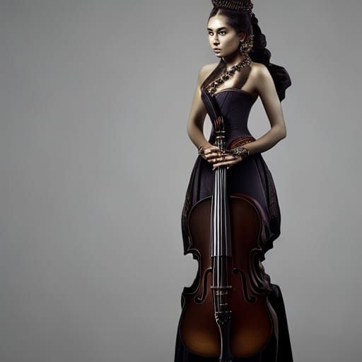Victorian Woman with Cello: Detailed Digital Painting