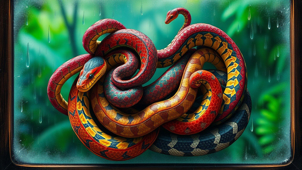 Snakes Coiled on Misty Window: Dreamlike Landscape
