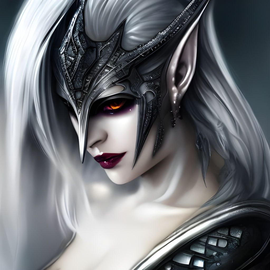 Biomechanical Drow Witch Queen Portrait in Watercolor