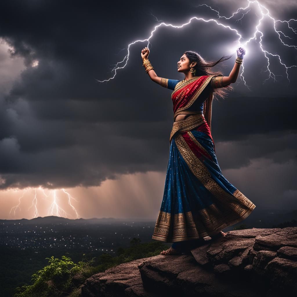 Indian Woman Wielding Thunder and Lightning