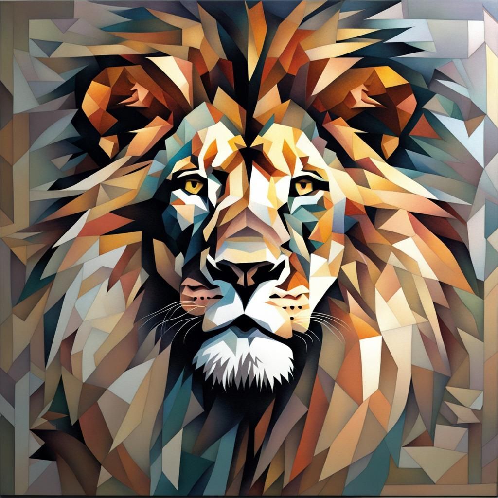 Sparkling Patchwork Lion: Abstract Art Portrait