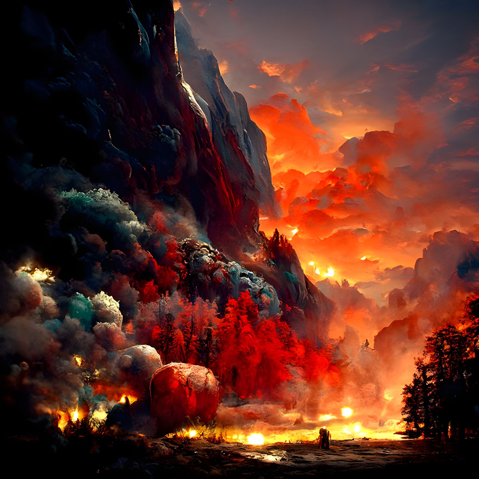 Inferno: Mountain Forest Fire in Hyperrealism