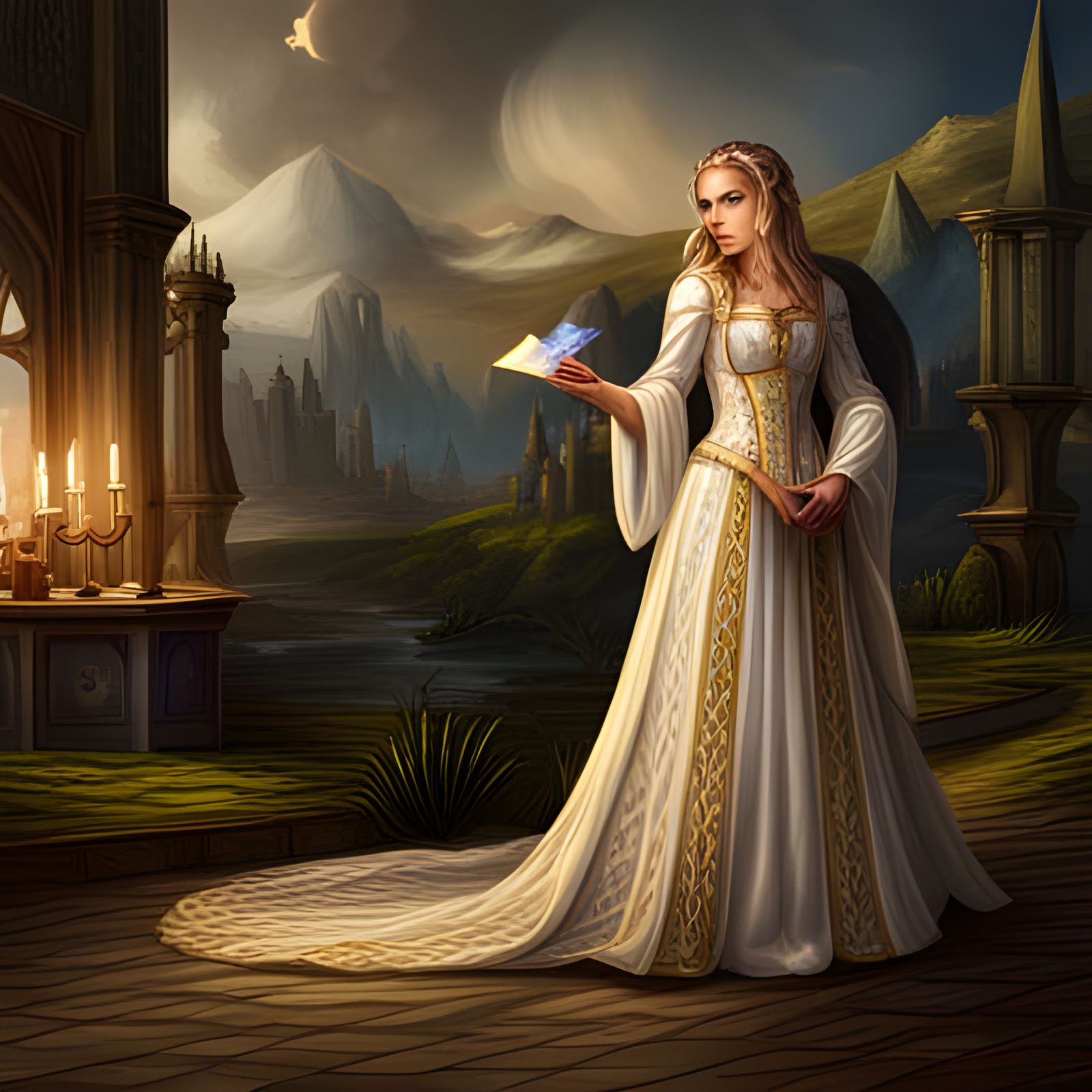 Medieval Princess and Wizard Storybook Illustration