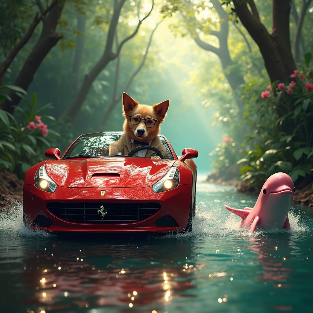 Sleek Canine Gentleman Speeds Ferrari Through Enchanted Amaz...