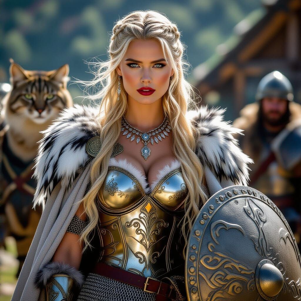 Goddess with Wildcat in Cinematic Style