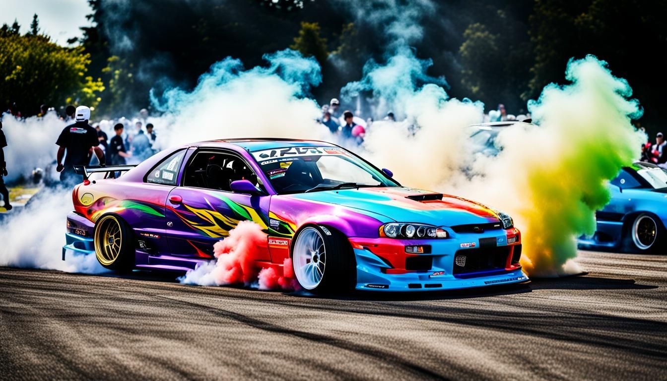Colorful JDM Cars Drifting in Smoke