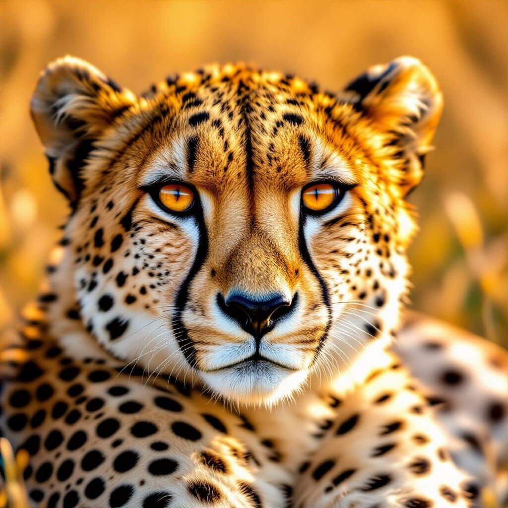 Hyperrealistic Cheetah Portrait in Golden Savannah