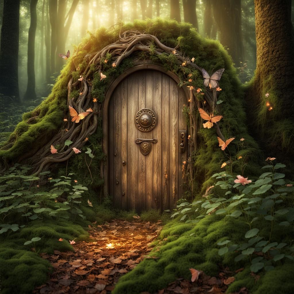 Enchanting Fairy Conjures Magic Door in Forest