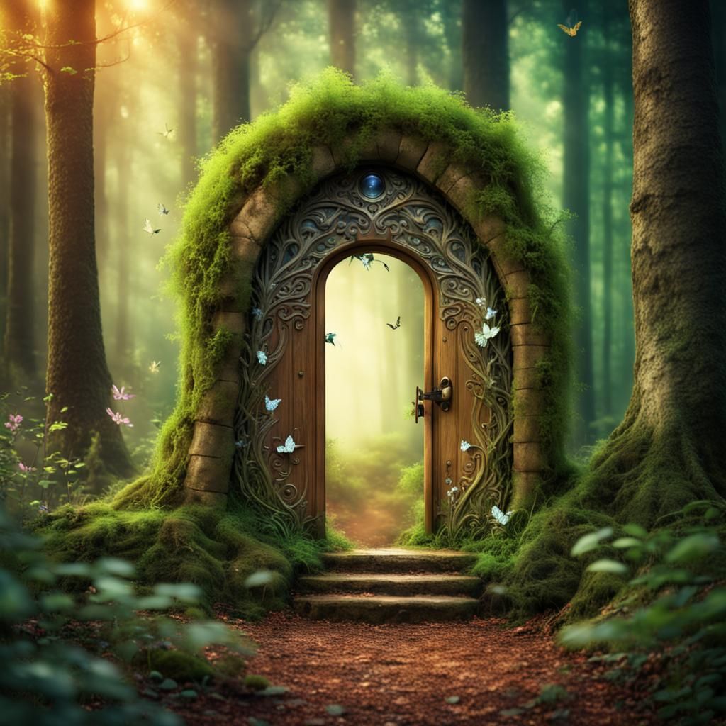 Enchanting Fairy Creates Magic Door in Forest