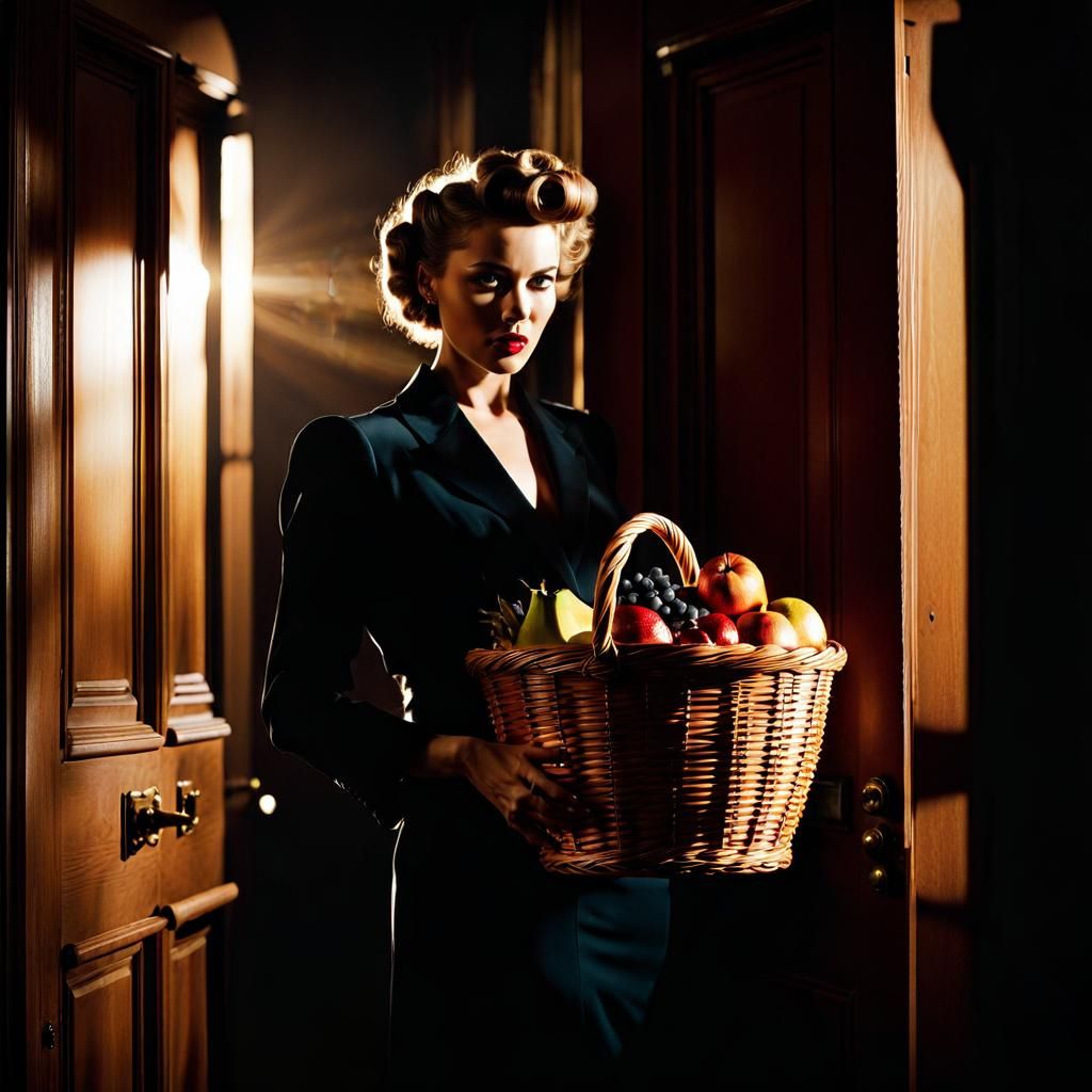 Film Noir Woman with Fruit Basket