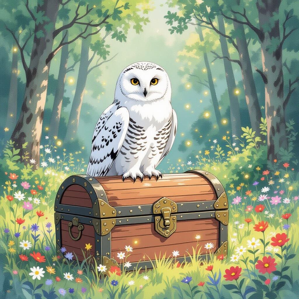 Snowy Owl Guardian in Japanese Art Style