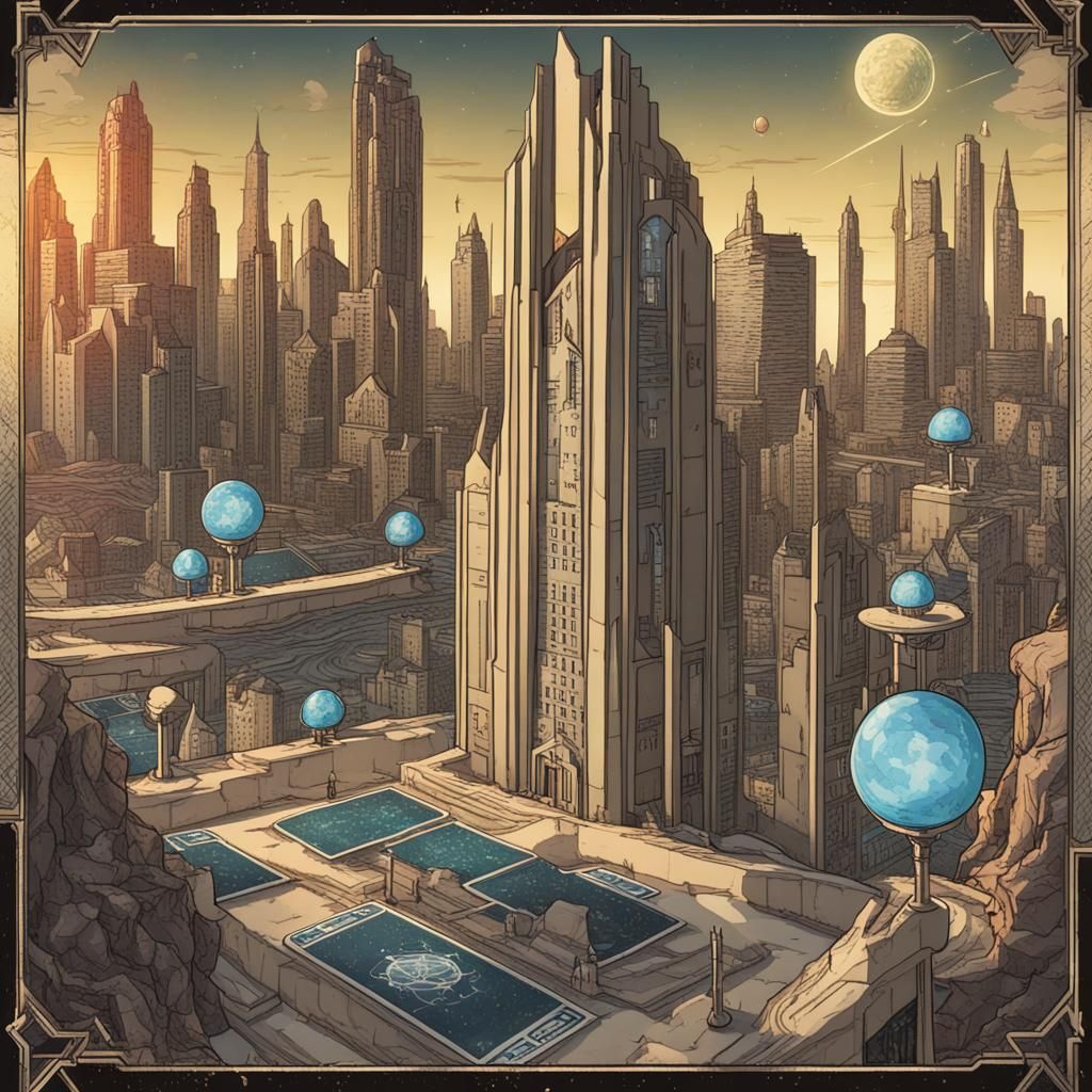 Futuristic City Tarot Card Digital Art