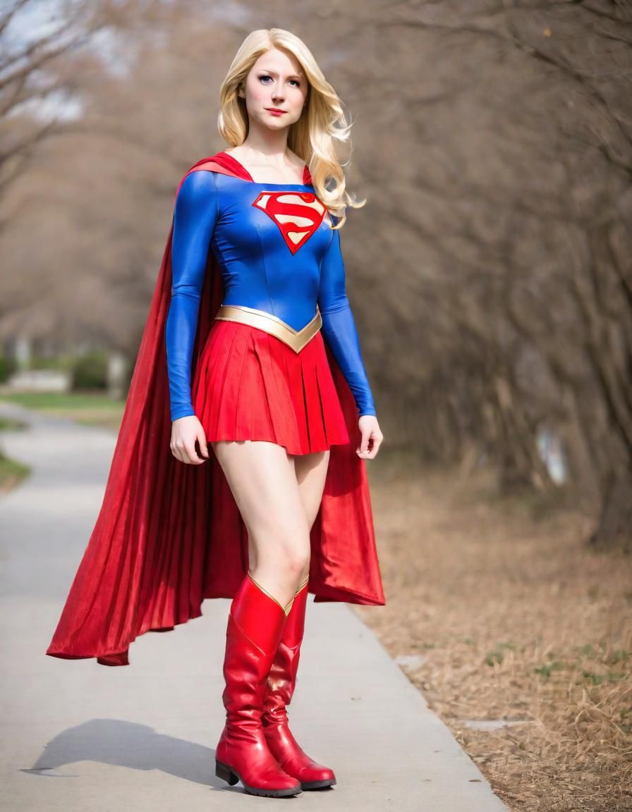 Supergirl Cosplay in Flight with Classic Outfit