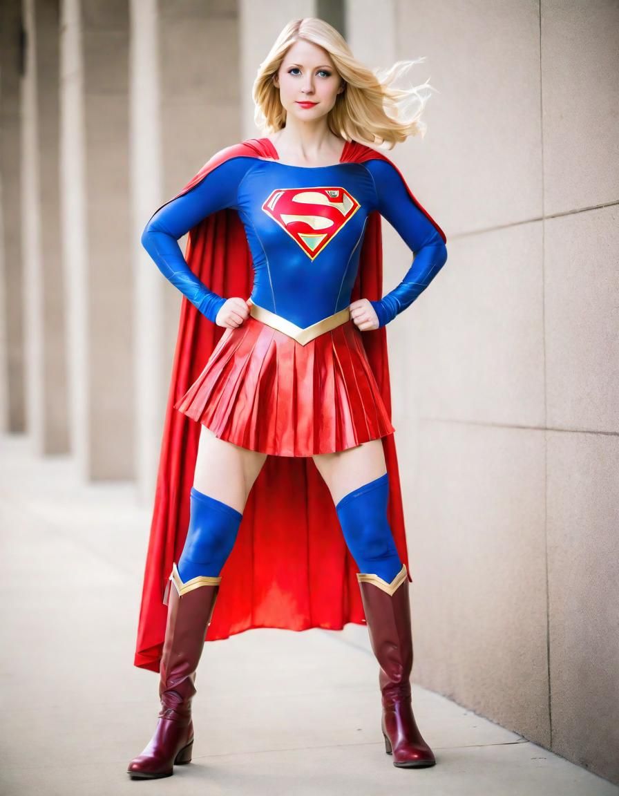 Supergirl Cosplay in Flight with Classic Costume