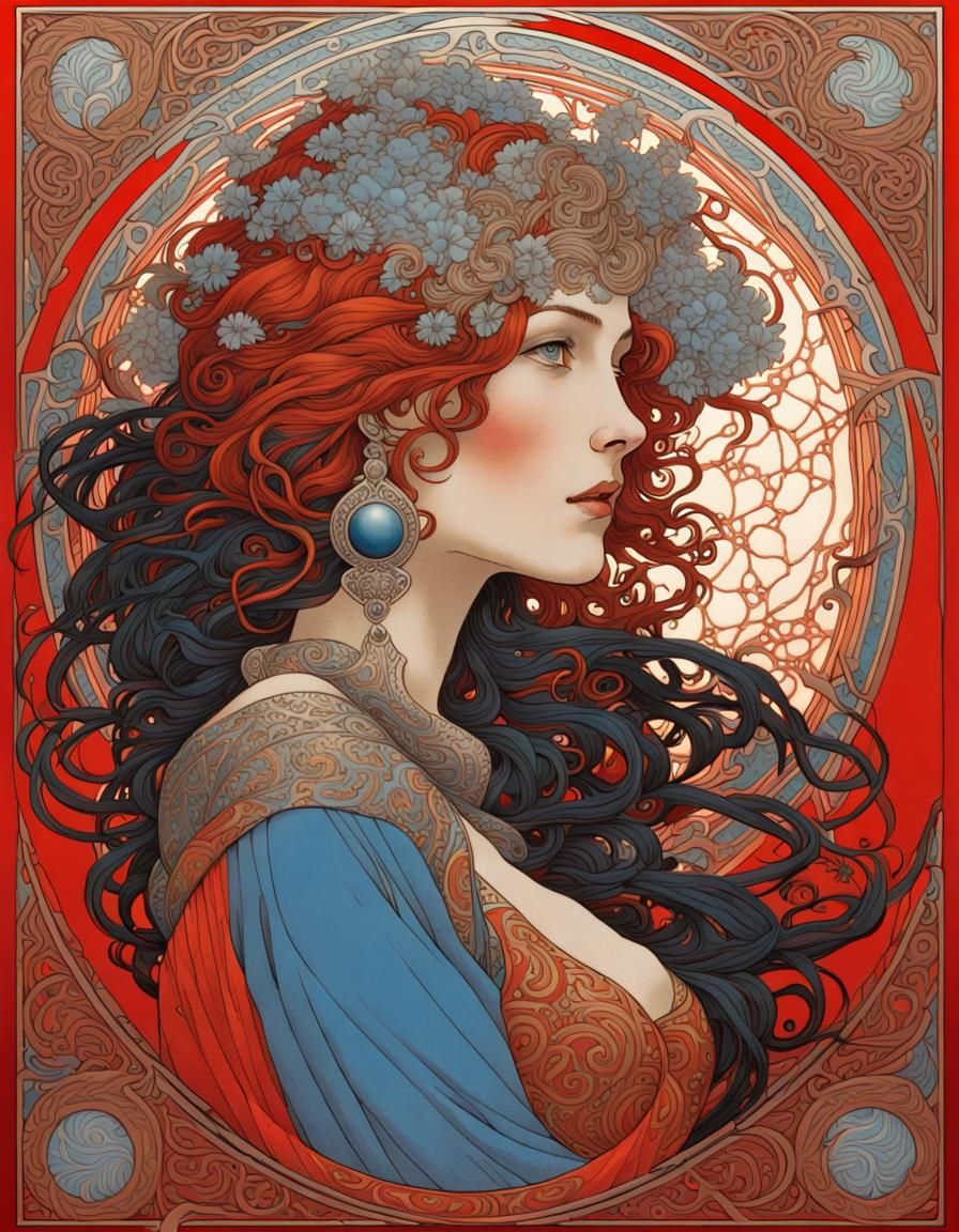 Shield with Trout Held by Woman: Art Deco Style