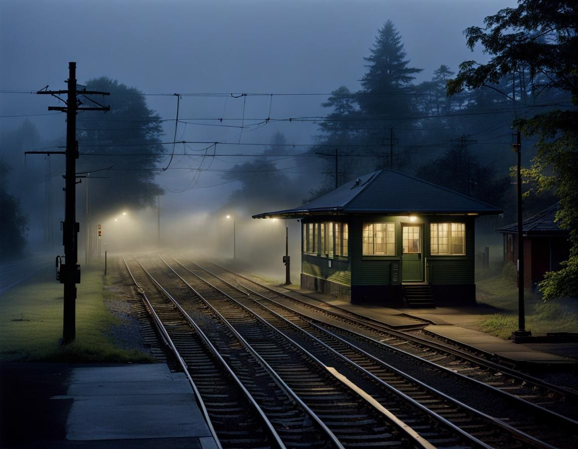 Lonely Train Station in Morning Mist Photography