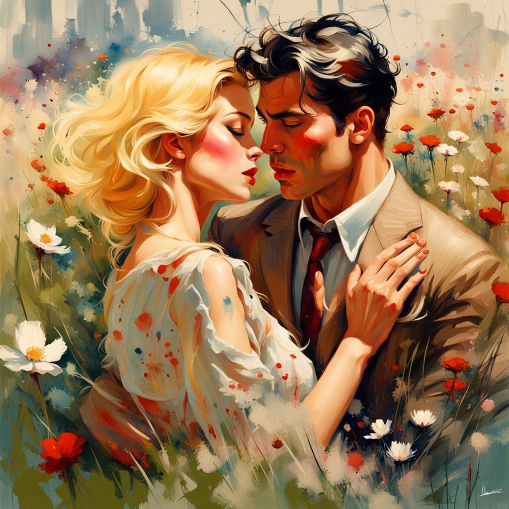Romantic Couple in Flower Meadow as Speedpaint