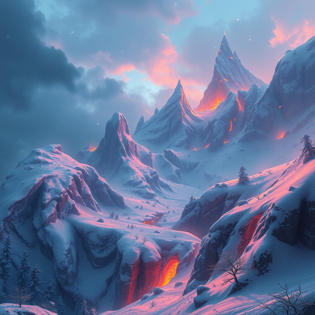 Mystical Snow Landscape in Fantasy Concept Art Style