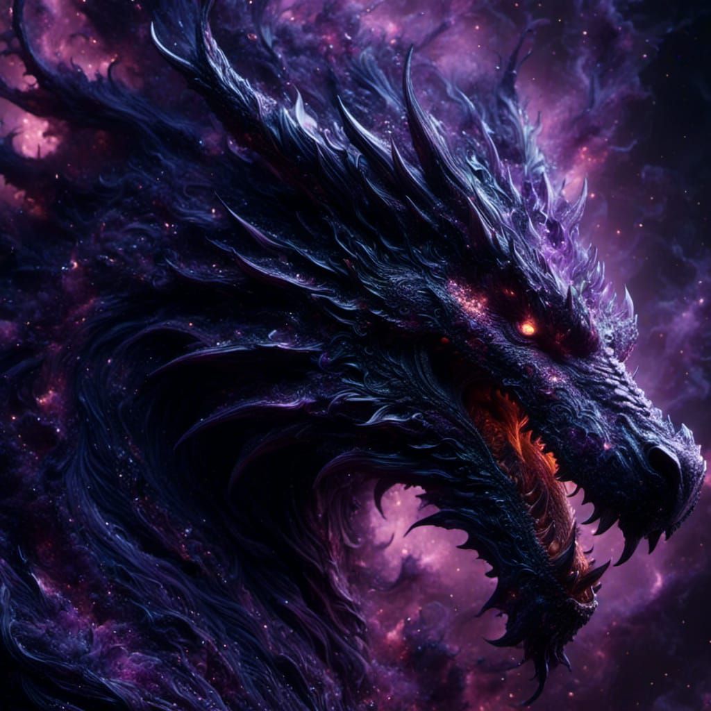 Black and Purple Dragon with Viking Man, Hyperrealistic