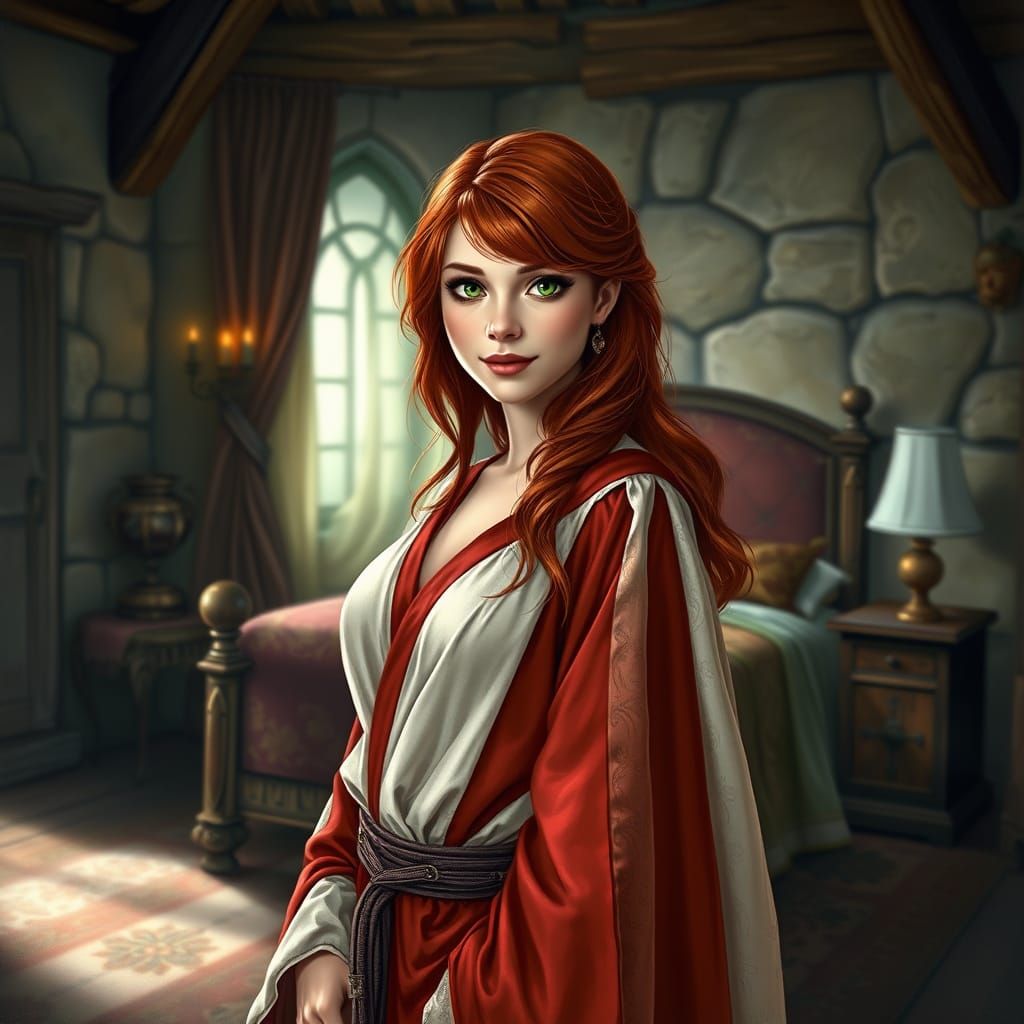 Red-Haired Woman in Noble Robe, Fantasy Art