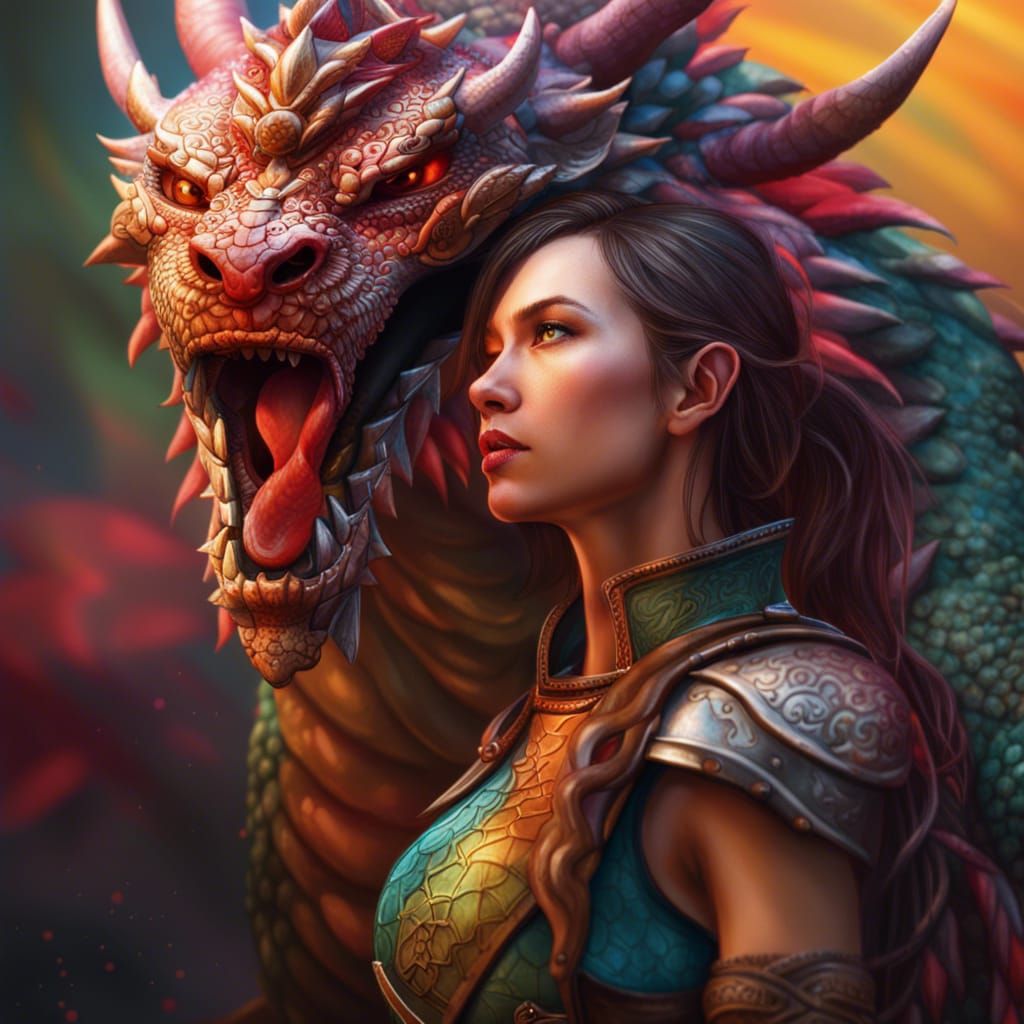 Dragon Warrior Lovers in Hyperrealistic Splash Art
