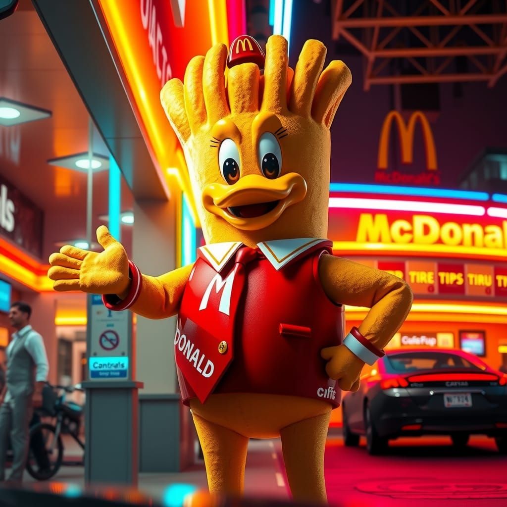 A giant, anthropomorphic french fry resembling Donald, with ...