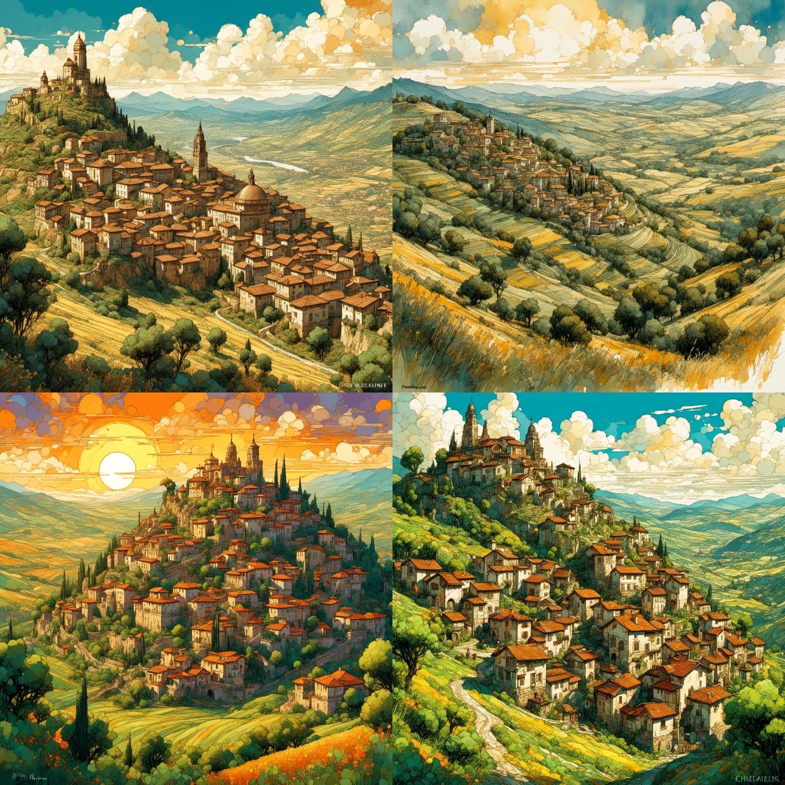 Greco-Roman Fantasy City in Ink and Acrylic Style